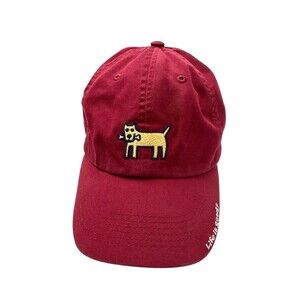 Life Is Good Hat Cap Strap Back Red Embroidered Yellow Dog with Bone Adult